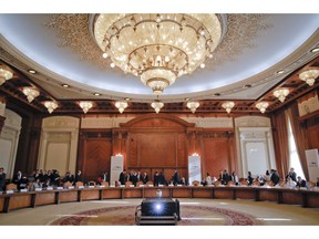 European Union Finance ministers prepare for a session at the informal meeting of European Union Economic Financial Affairs in Bucharest, Romania, Friday, April 5, 2019.