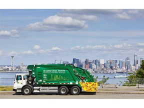 Now serving Seattle neighborhoods and businesses, the cleanest fleet in the City's history includes 91 Waste Management trucks powered by renewable natural gas - gas from garbage - plus 10 electric support vehicles.