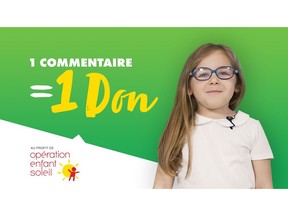 Madyson Letovsky in HGrégoire's "One Comment, One Donation" campaign in support of Opération Enfant Soleil