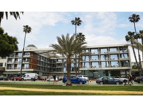 This Monday, May 6, 2019 photo shows the Shore Hotel in Santa Monica, Calif. The California Coastal Commission is fining the hotel's developer $15 million for building the high-priced hotel near the Santa Monica Pier after obtaining a permit for a property with moderately priced rooms. Officials say Sunshine Enterprises perpetrated a "bait and switch" while violating the state's landmark Coastal Act, which enshrines public access to beach areas. The commission is expected to approve the penalty Wednesday, May 8, 2019, and also recommend an additional $9.5 million in mitigation fees.