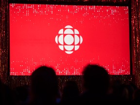 The CBC logo is projected onto a screen during the CBC's annual upfront presentation at The Mattamy Athletic Centre in Toronto, Wednesday, May 29, 2019.