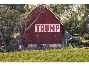 FILE - In this July 24, 2018 file photo, corn grows in front of a barn carrying a large Trump sign in rural Ashland, Neb. The Trump administration is following through on a plan to allow year-round sales of gasoline mixed with 15% ethanol. The Environmental Protection Agency announced the change Friday, May 31, 2019, ending a summertime ban imposed out of concerns for increased smog from the higher ethanol blend. The change also fulfills a pledge that President Donald Trump made to U.S. corn farmers to allow the higher ethanol sales year-round.