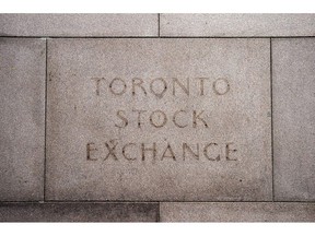 The fading name on the building in Toronto that used to house the Toronto Stock Exchange is pictured on August 18, 2011.