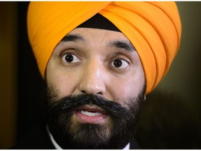 Navdeep Bains, Minister of Innovation, Science and Economic Development, speaks to media following a cabinet meeting on Parliament Hill in Ottawa on Tuesday, Jan. 29, 2019. Bains says the federal government will look to update the Privacy Act as part of an effort to build greater trust in the digital world.