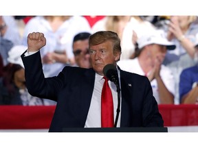 President Trump acknowledges the crowd at the end of his rally in Panama City Beach, Fla., Wednesday, May 8, 2019.