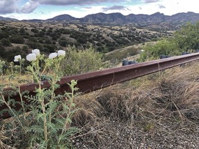 This photo taken Monday, May 12, 2019, off Arizona scenic state Highway 83 shows the eastern slope of the Santa Rita Mountains where Canadian firm Hudbay Minerals Inc. plans an open pit copper mine. Native American tribes and environmental groups have sued to stop it, saying it could harm sacred ancestral land as well as air and water quality, dry up wells and destroy habitat for the endangered jaguar and other species.