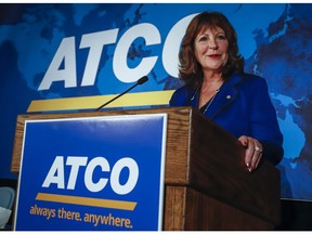 ATCO chief executive officer Nancy Southern addresses the company's annual meeting in Calgary, Wednesday, May 15, 2019.THE CANADIAN PRESS/Jeff McIntosh