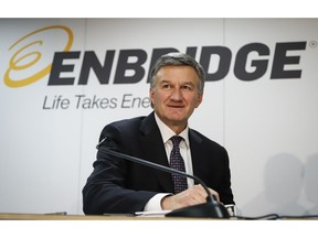 Enbridge president and CEO Al Monaco prepares to address the company's annual meeting in Calgary, Wednesday, May 8, 2019.THE CANADIAN PRESS/Jeff McIntosh