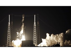 A Falcon 9 SpaceX rocket, with a payload of 60 satellites for SpaceX's Starlink broadband network, lifts off from Space Launch Complex 40 at the Cape Canaveral Air Force Station in Cape Canaveral, Fla., Thursday, May 23, 2019.