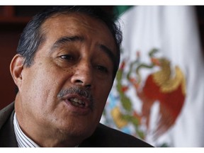 Assistant Labor Secretary Alfredo Dominguez speaks during an interview in Mexico City, in Mexico City, Tuesday, May 14, 2019. Dominguez said that a majority of the country's union contracts are probably fake, pro-company deals that provide only minimal wages and benefits.