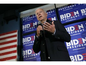 Former vice president and Democratic presidential candidate Joe Biden speaks during a campaign stop at the Community Oven restaurant in Hampton, N.H., Monday, May 13, 2019.