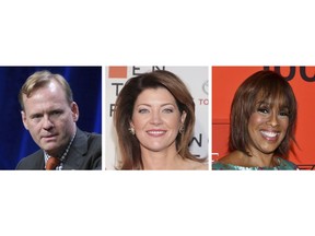 This combination of 2015, 2018 and 2019 photos shows CBS's John Dickerson, Norah O'Donnell and Gayle King, right.  CBS News is replacing its evening anchor and revamping its morning show lineup as it seeks to boost ratings.  The network announced Monday, May 6, 2019, on "CBS This Morning" co-host Norah O'Donnell will replace Jeff Glor as anchor of the "CBS Evening News" this summer. Gayle King will remain co-host of "CBS This Morning." John Dickerson, who hopscotched from political director to "Face the Nation" moderator in 2015 to "CBS This Morning" as Rose's replacement in January 2018, will become a correspondent for "60 Minutes."