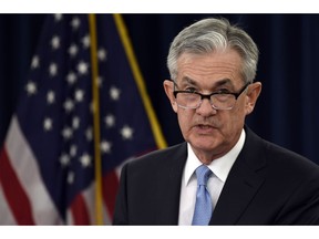 FILE - In this March 20, 2019, file photo federal Reserve Chair Jerome Powell speaks during a news conference in Washington. On Wednesday, May 1, the Federal Reserve releases its latest monetary policy statement after a two-day meeting.