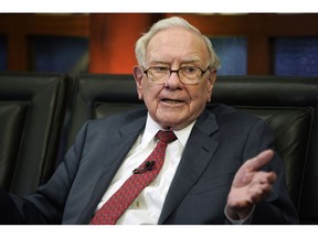 FILE- In this May 7, 2018, file photo Berkshire Hathaway Chairman and CEO Warren Buffett speaks during an interview in Omaha, Neb., with Liz Claman on Fox Business Network's "Countdown to the Closing Bell." Berkshire Hathaway Inc. reports earnings Saturday, May 4, 2019.