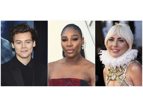This combination photo shows, from left, actor-singer Harry Styles, tennis star Serena Williams and actress-singer Lady Gaga who will join Anna Wintour as hosts for the 71st annual Met Gala, a fundraiser for the museum's Costume Institute. (AP Photo)