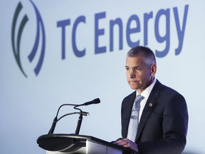 TransCanada president and CEO Russ Girling addresses the company's annual meeting after shareholders approved a name change to TC Energy in Calgary, May 3, 2019.