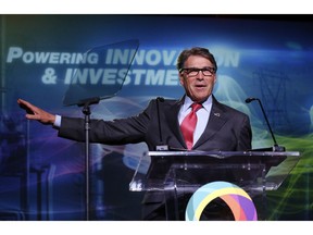 U.S. Energy Secretary Rick Perry speaks at an energy summit hosted by Utah Gov. Gary Herbert and attended by Wyoming Gov. Mark Gordon Thursday, May 30, 2019, in Salt Lake City.