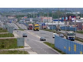 Trucks travel along Sofia's ring-road on Wednesday, May 8, 2019. The future of Bulgaria's vast number of low-wage truck drivers has become a top campaign issue in the country heading into European Parliament elections, with debates raging on how new EU rules could threaten the workers and deepen divisions between rich and poor nations in the bloc.