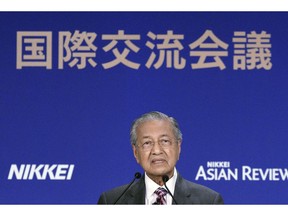 Malaysia's Prime Minister Mahathir Mohamad delivers a keynote speech at the special session of the International Conference on "The Future of Asia" Thursday, May 30, 2019, in Tokyo.
