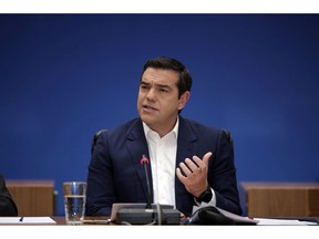 Greek Prime Minister Alexis Tsipras announces bailout relief measures during a press conference in Athens, on Tuesday, May 7, 2019. Greece's left-wing prime minister has promised crisis-weary voters a series of tax-relief measures ahead of elections, after outperforming budget targets set by bailout creditors.