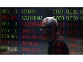 A man walks past the Australian Stock Exchange in Sydney, Australia, Wednesday, May 1, 2019. Financial markets were mostly closed in Asia on Wednesday for holidays after Wall Street capped a wobbly trading session with meager gains. Australia's S&P ASX 200 rose 0.8% after ANZ reported a 2% increase in its profit, kicking off the earnings season for the country's Big Four banks.