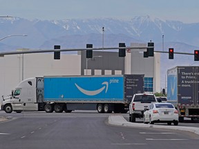 Amazon trucks leave a regional distribution centre in Las Vegas last week.