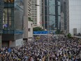 Protesters occupy major roads near Hong Kong's Legislative Council building against a controversial extradition law proposal on June 12, 2019.