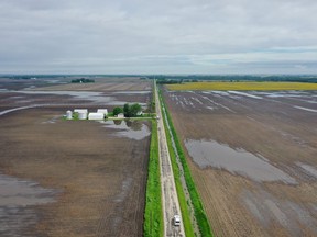 Water pools in rain-soaked farm fields on May 29, 2019 near Gardner, Illinois.