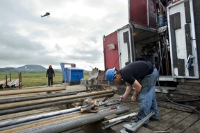 Setting up exploratory drill for the Pebble Mine site, which holds huge quantities of gold and copper.