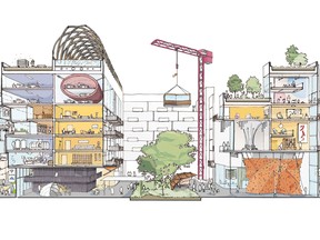 An early rendering of what a portion of Sidewalk Labs' mixed-use development might look like.