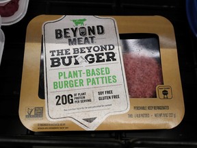 Beyond Meat burgers on display at a store in New York.