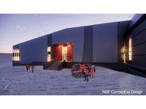 An archival conceptual design of the main entrance to the central services facility to be built in McMurdo as part of the Antarctic Infrastructure Modernization for Science (AIMS) [future.usap.gov] effort. Subsequent design refinements are expected to replace, and may already have superseded, this concept.