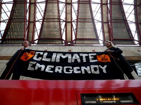 A climate change protest in London's financial district.