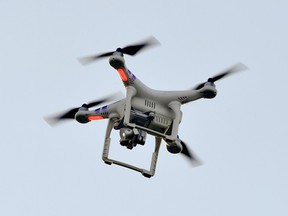 File photo of a drone flying above the pitch to record a training session of French L1 football club Girondins de Bordeaux's on at the Haillan training centre near Bordeaux, southwestern France.