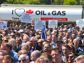 Several thousand pro pipeline protesters rallied at Stampede Park during the Global Petroleum Show in Calgary last week.