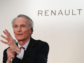 In this file photograph taken on March 12, 2019, Renault chairman Jean-Dominique Senard speaks during a press conference at the Nissan headquarters in Yokohama, Kanagawa prefecture.