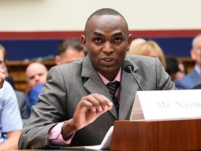 Paul Njoroge, representing the families of Ethiopian Airlines Flight 302, testifies before a House Subcommittee hearing on "State of Aviation Safety" in the aftermath of two deadly Boeing 737 MAX crashes since October, in Washington D.C., U.S., July 17, 2019.