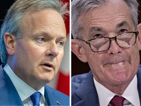Bank of Canada governor Stephen Poloz, left, and U.S. Federal Reserve chairman Jerome Powell.