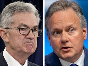 U.S. Federal Reserve chair Jerome Powell, left, and Bank of Canada Governor Stephen Poloz are expected to part ways in policy.