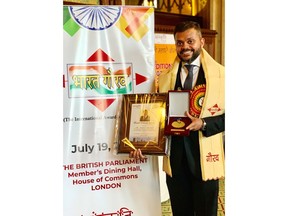 Swapnil Agarwal bestowed the Pride of India by British Parliament in 2019.