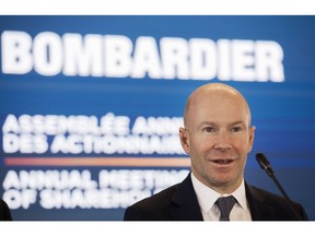 Bombardier President and CEO Alain Bellemare attends the company's annual general meeting in Montreal, Thursday, May 2, 2019. Bombardier Inc. is laying off 550 workers at its Thunder Bay, Ont. plant, according to a federal government source.
