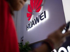 A Huawei logo at a store in Beijing, China.