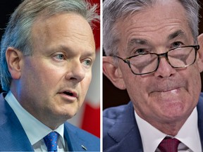 Bank of Canada governor Stephen Poloz, left, and U.S. Federal Reserve chairman Jerome Powell.