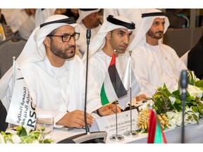 A shot from the workshop of the Illegal Trade in Birds of Prey held in the presence of His Excellency Dr. Thani Bin Ahmed Al Zeyoudi, Minister of Climate Change and Environment, His Excellency Majid Ali Al Mansouri, Secretary General of the Emirates Falconers' Club and Chairman of the Higher Organizing Committee of ADIHEX