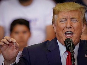 U.S. President Donald Trump speaks at a campaign rally in Cincinnati, Ohio. yesterday.