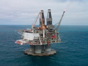 The HIbernia oil platform is 315 kilometres east of St. John's, Newfoundland and Labrador.