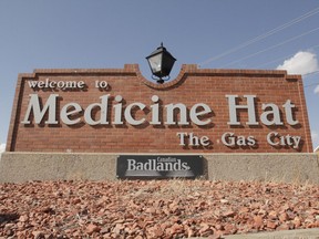 Medicine Hat's welcome sign sits on the east side of the city in this 2012 file photo.