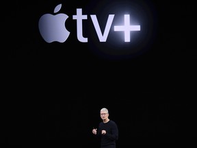 Tim Cook, chief executive officer of Apple Inc., speaks about Apple tv+ during an event at the Steve Jobs Theater in Cupertino, California, U.S., on Tuesday, Sept. 10, 2019.