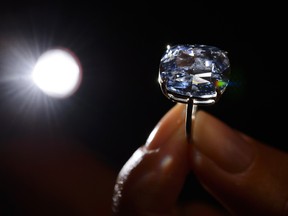 A 12.03-carat blue diamond at an auction house in Geneva in 2015.