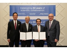 Shiseido's President and CEO, M. Uotani, Executive Vice President, Y. Shimatani, CBRC Director, Dr. D.E.Fisher and President, MGH Dr. P. Slavin